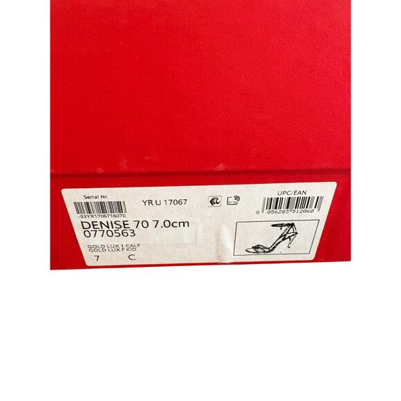 Ferragamo Denise Sandals Heel Chain Ankle Strap 70mm Metallic Gold Party Sz 7 - Picture 13 of 14